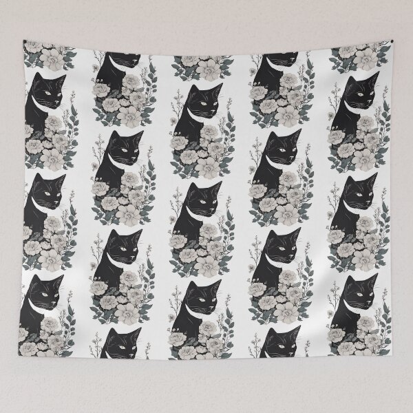 Item preview, Cozy black cat with colorful flowers in a fall-themed design. designed and sold by Catophile.