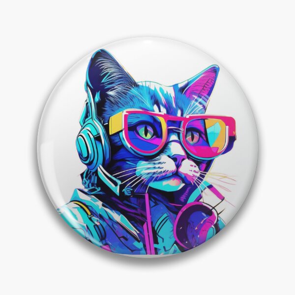 Item preview, Cyberpunk Cat - Neon DJ Vibes designed and sold by NaMieSz.