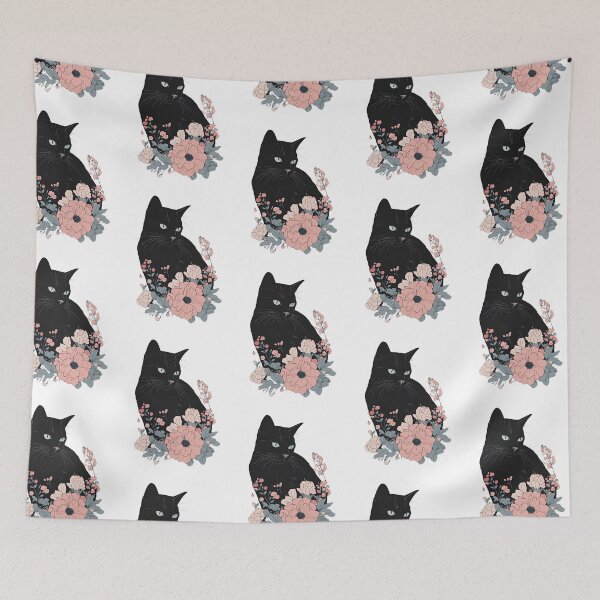 Item preview, Black cat and vibrant flowers with a warm autumn aesthetic. designed and sold by Catophile.