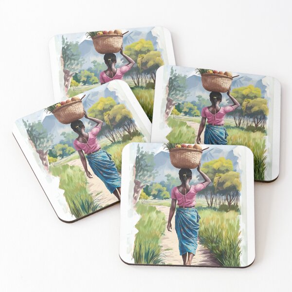 Item preview, Basket-Carrying African Woman - Watercolor Ethnic Art Design designed and sold by tarzbol.
