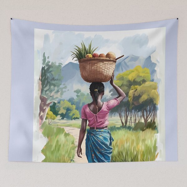 Item preview, Basket-Carrying African Woman - Watercolor Ethnic Art Design designed and sold by tarzbol.