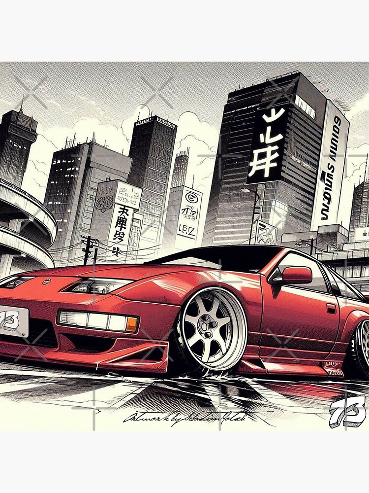 漫画 Manga Style 300ZX Z32 parked in Japanese City