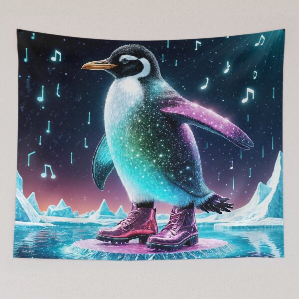 Item preview, Disco Penguin Party on Neon Iceberg designed and sold by koreatvtea.