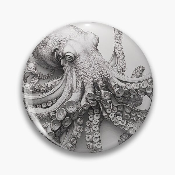 Item preview, Black and white Octopus pencil drawing designed and sold by Pencil-Art.