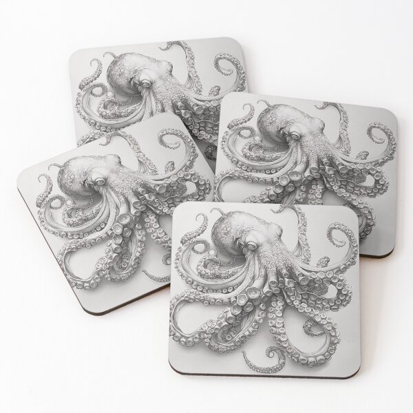 Item preview, Black and white Octopus pencil drawing designed and sold by Pencil-Art.