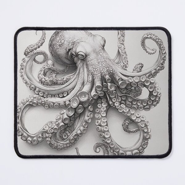 Item preview, Black and white Octopus pencil drawing designed and sold by Pencil-Art.