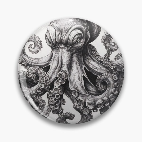 Item preview, Black and white Octopus pencil drawing designed and sold by Pencil-Art.