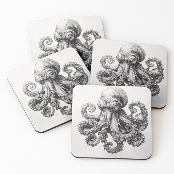 Item preview, Black and white Octopus pencil drawing designed and sold by Pencil-Art.