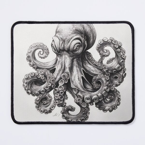 Item preview, Black and white Octopus pencil drawing designed and sold by Pencil-Art.