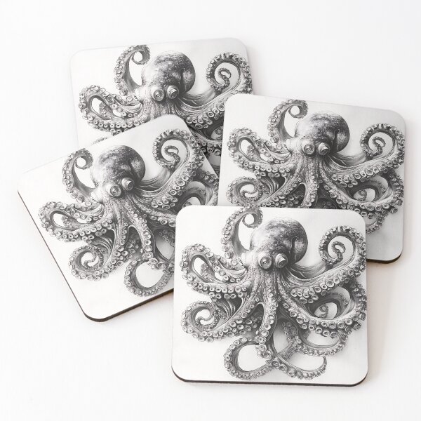 Item preview, Black and white Octopus pencil drawing designed and sold by Pencil-Art.