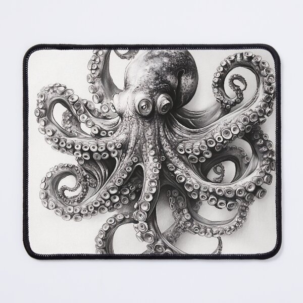 Item preview, Black and white Octopus pencil drawing designed and sold by Pencil-Art.