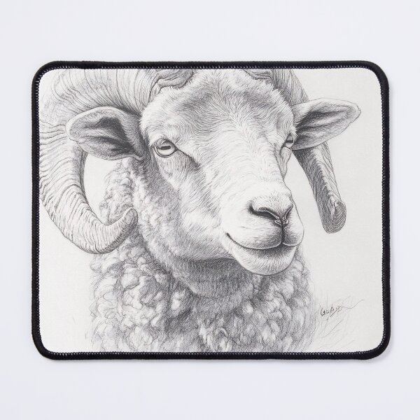 Item preview, Black and white ram pencil drawing designed and sold by Pencil-Art.