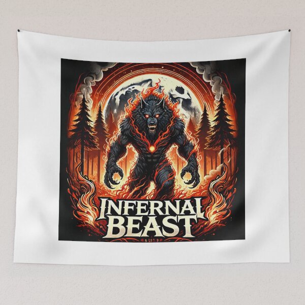 Item preview, Infernal Beast Fiery Werewolf in a Flaming Forest designed and sold by Pattamo1.