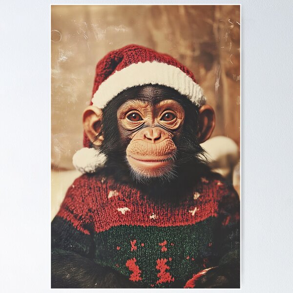 Item preview, Cute Christmas Monkey, Funny Retro Animal Photo designed and sold by CheekyAnimalz.