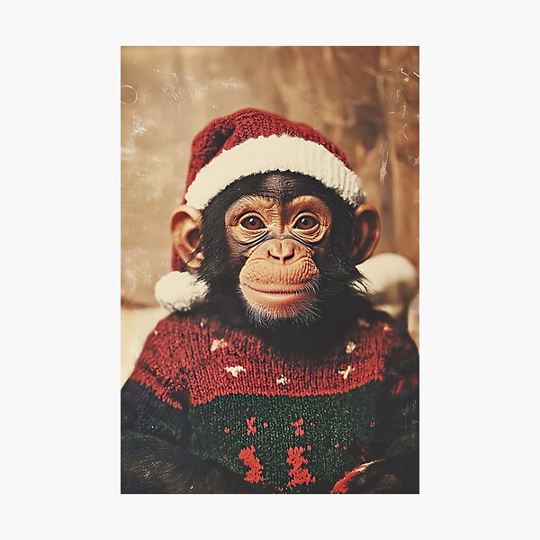 Item preview, Cute Christmas Monkey, Funny Retro Animal Photo designed and sold by CheekyAnimalz.