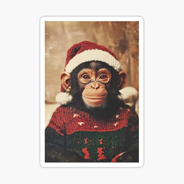 Item preview, Cute Christmas Monkey, Funny Retro Animal Photo designed and sold by CheekyAnimalz.