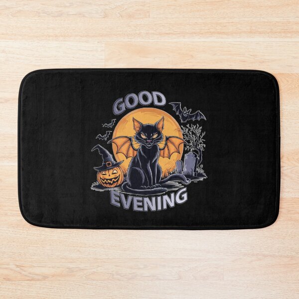 Item preview, Spooky pumpkin, bats and black cat with bat wings on the graveyard for dark background designed and sold by Visual Arts Dominika Cybuch.