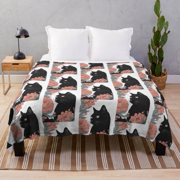 Item preview, black cat cover with a floral autumn pattern in bright colors. designed and sold by Catophile.