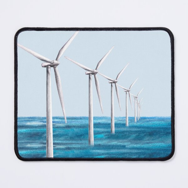 Item preview, Offshore wind farms turbine park on the water, the sea, the ocean. Watercolor windmillseco landscape  designed and sold by BartolArt.
