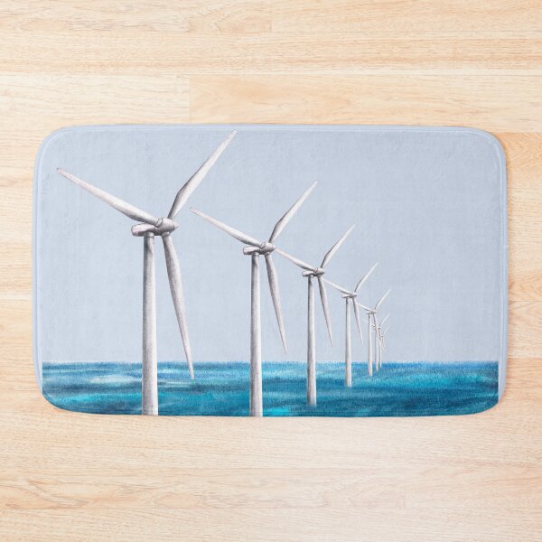 Item preview, Offshore wind farms turbine park on the water, the sea, the ocean. Watercolor windmillseco landscape  designed and sold by BartolArt.