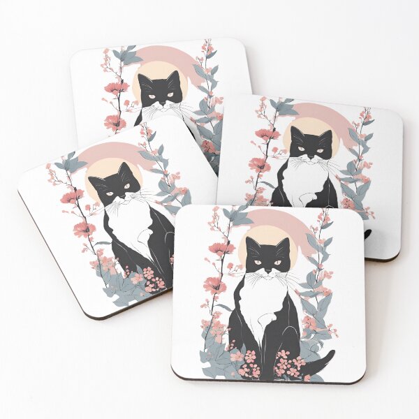 Item preview, Cozy tuxedo cat with colorful flowers in a fall-themed design. designed and sold by Catophile.