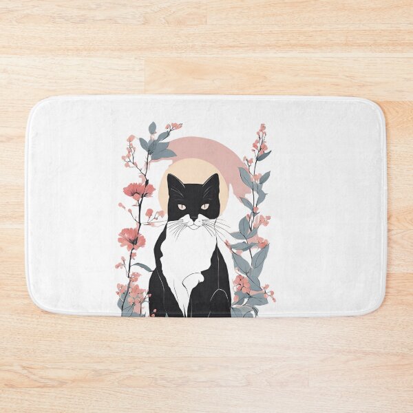 Item preview, Cozy tuxedo cat with colorful flowers in a fall-themed design. designed and sold by Catophile.