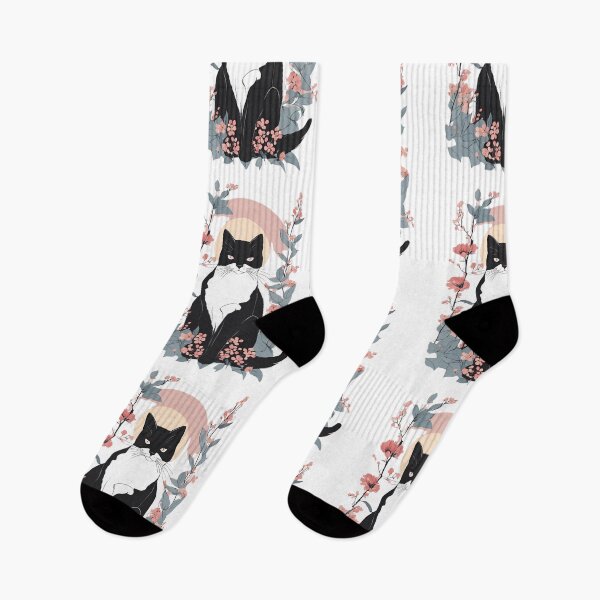 Item preview, Cozy tuxedo cat with colorful flowers in a fall-themed design. designed and sold by Catophile.