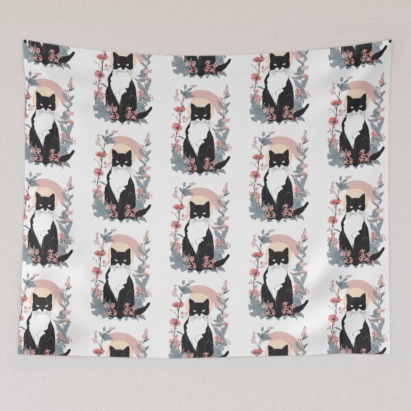 Item preview, Cozy tuxedo cat with colorful flowers in a fall-themed design. designed and sold by Catophile.