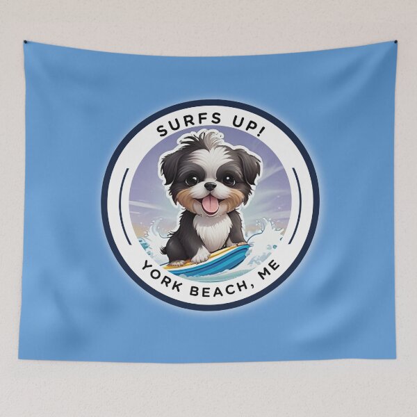 Item preview, “Surf’s Up” Cute Dog - York Beach, ME - Nubble-Cape Neddick designed and sold by SAMJA-Art.
