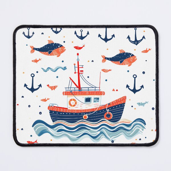 Item preview, Funny Fishing Boat Retro Sea Pattern designed and sold by SecretDicer.