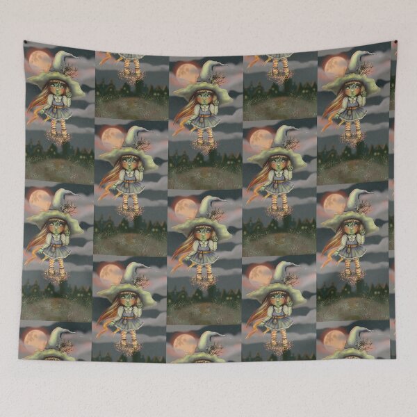 Item preview, Red haired green witch floating above ground designed and sold by SaskiaFranken.