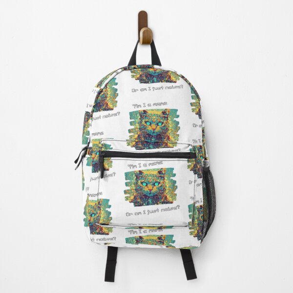 Item preview, metameme absurd design of pixelated cat with phrase: "Am I a meme or just a noise? designed and sold by StyleFused.