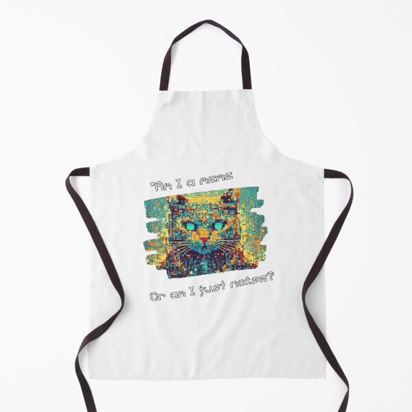 Item preview, metameme absurd design of pixelated cat with phrase: "Am I a meme or just a noise? designed and sold by StyleFused.