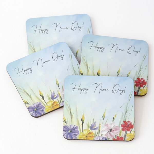 Item preview, Happy Name Day message on a floral colorful painting designed and sold by EmeraldeaArt.