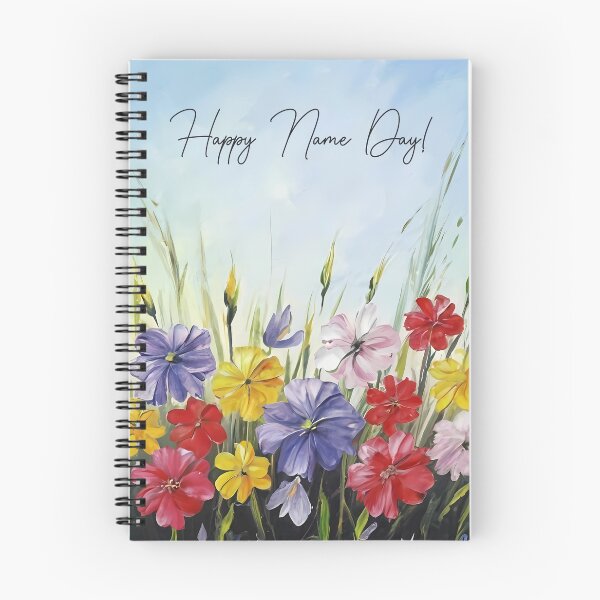 Item preview, Happy Name Day message on a floral colorful painting designed and sold by EmeraldeaArt.