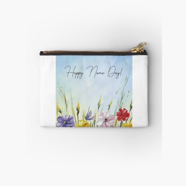 Item preview, Happy Name Day message on a floral colorful painting designed and sold by EmeraldeaArt.