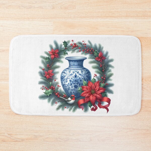 Item preview, Chinoiserie Christmas wreath with blue white porcelain Ginger jar  designed and sold by svarupa.