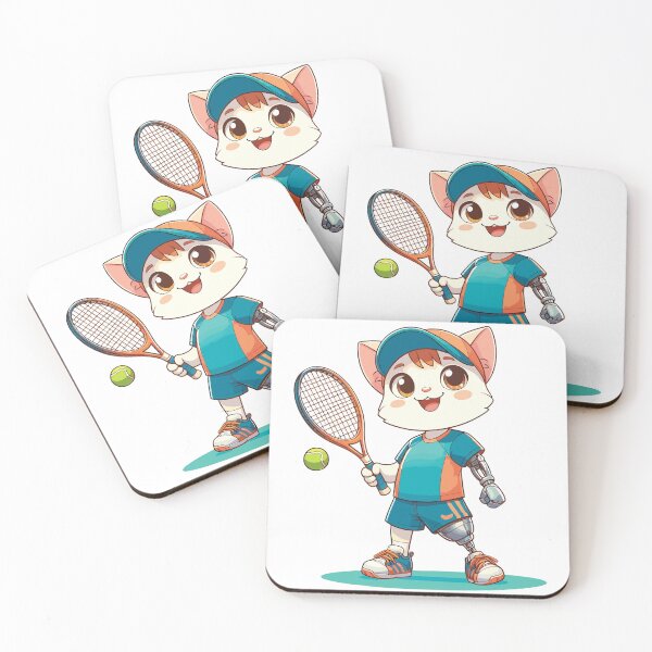Item preview, Sporty cat: tennis player, prosthetic leg designed and sold by ArtEmotionsImages.