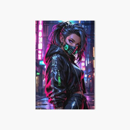 Item preview, Anime Posters Cyberpunk Street Rebel Anime Girl Portrait Canvas Metal Print Poster Art Board designed and sold by RecortShirt.