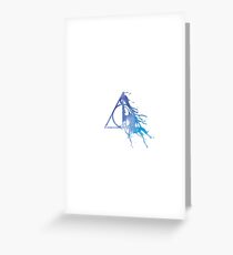 HP Hallows - half paint drops (blue watercolour) - wand, cloak, stone Greeting Card