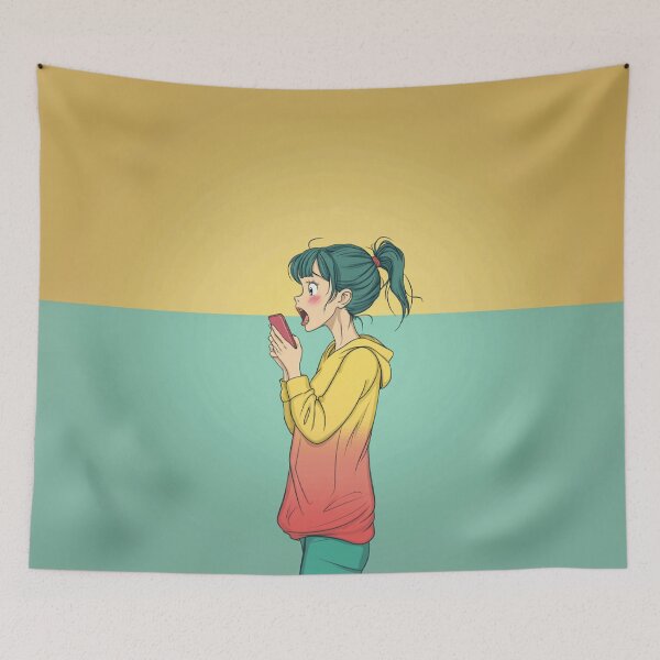 Item preview, Girl Shocked by Breaking News Update Cartoon designed and sold by memememescat.