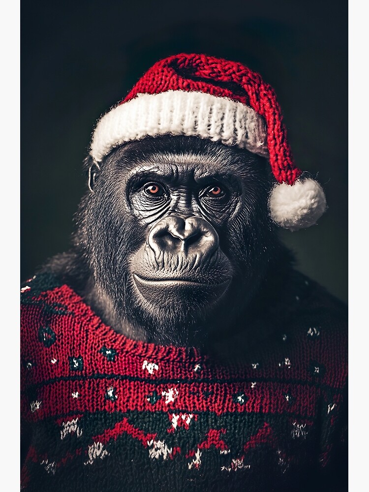 Cute Christmas Gorilla, Funny Retro Animal Photo