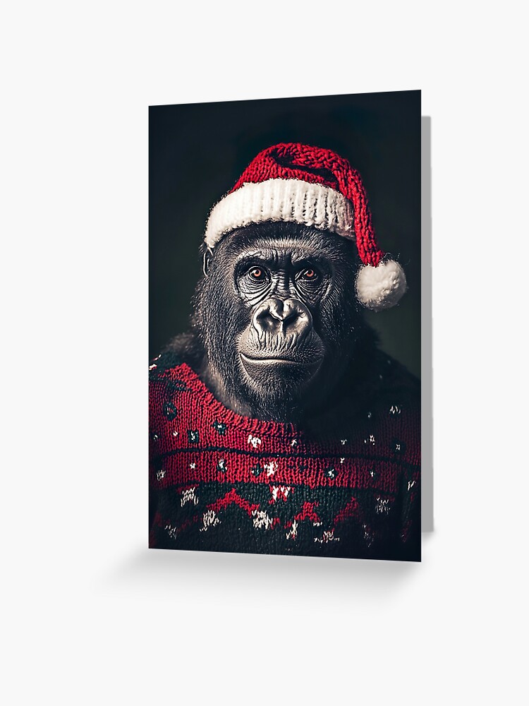 Cute Christmas Gorilla, Funny Retro Animal Photo