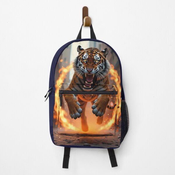 Item preview, Bengal tiger passing through a ring of fire Backpack designed and sold by InkwiseIA.