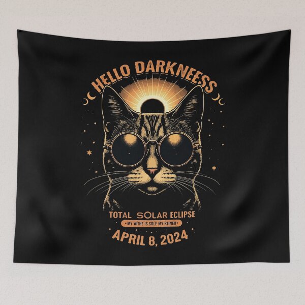 Item preview, Hello Darkness My Old Friend Total Solar Ecllipse 2024 Cool Cat designed and sold by studiopekepeke.