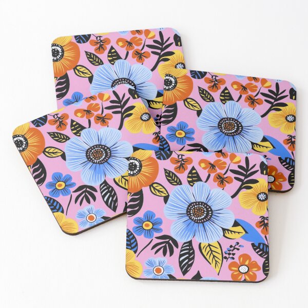 Item preview, Retro Flower Bloom Fiesta: Bold Floral Pop Art Floral Blue, Pink, Yellow, Orange designed and sold by squishmuffin101.