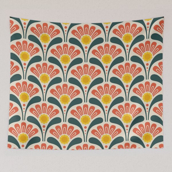 Item preview, KF 0304 B - Vintage Retro Daisy 70s Floral Pattern in Red Green Yellow designed and sold by KhakiFinch.