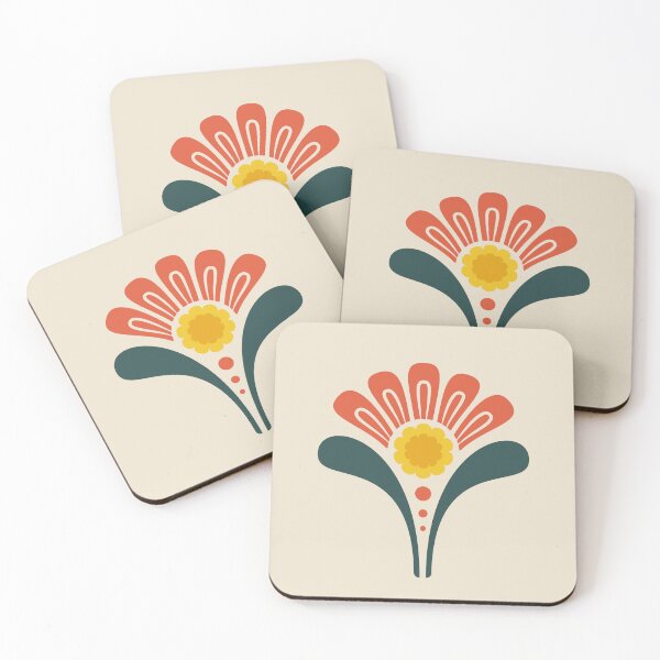 Item preview, KF 0304 B - Vintage Retro Daisy 70s Floral Pattern in Red Green Yellow designed and sold by KhakiFinch.