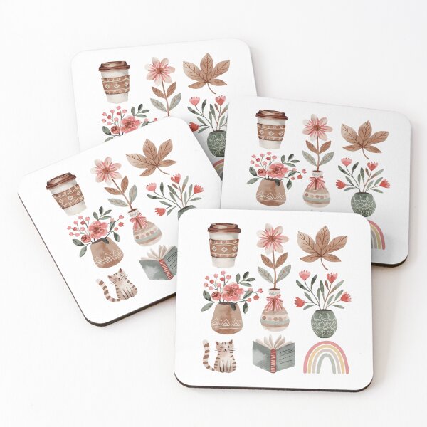 Item preview, A set for lovers of the beauty of autumn: flowers in vases, a book, a leaf, a rainbow, an autumn cat and coffee. designed and sold by SaraSumi.