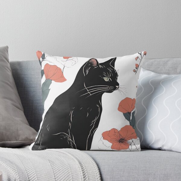 Item preview,  black cat cover with a floral autumn pattern in bright colors. designed and sold by Catophile.